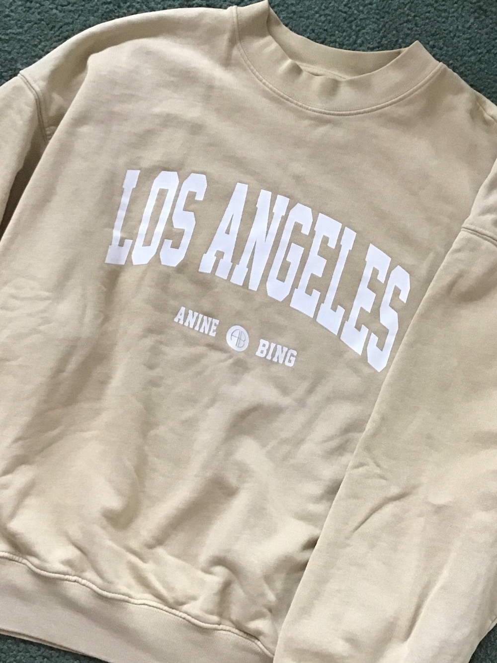 Anine Bing Beige 'Los Angeles' Logo Crewneck Sweatshirt